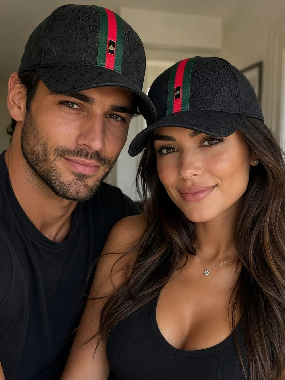 Gucci Black baseball hat cap with Embossed Logo